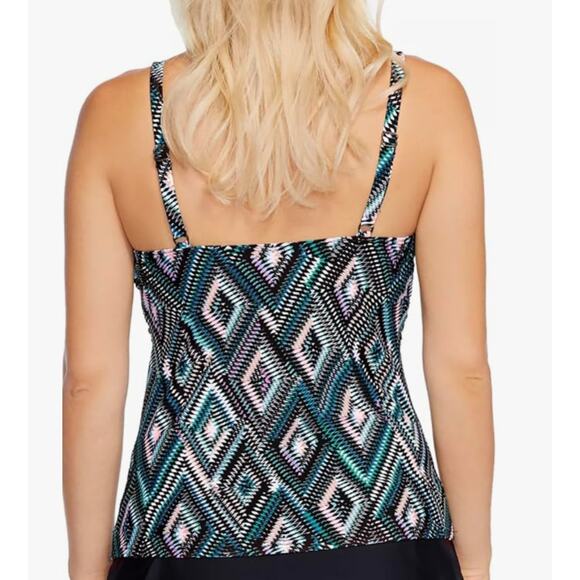 Island Escape DIAMOND HEAD Black Teal Purple Underwire Tankini Swim Top 14 NWT - Picture 2 of 4
